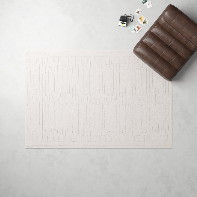 Elona Hand Tufted Wool/Cotton Area Rug in Ivory, Rectangle 6' x 9'
