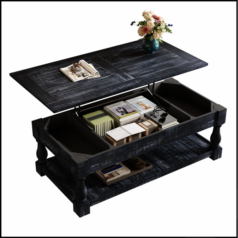 Table basse à plateau relevable avec tablette fixe Farmhouse