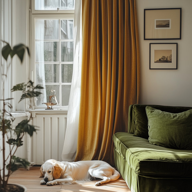 Rideau en velours uni pour le salon, L 52 po x L 84 po, Gold Brown