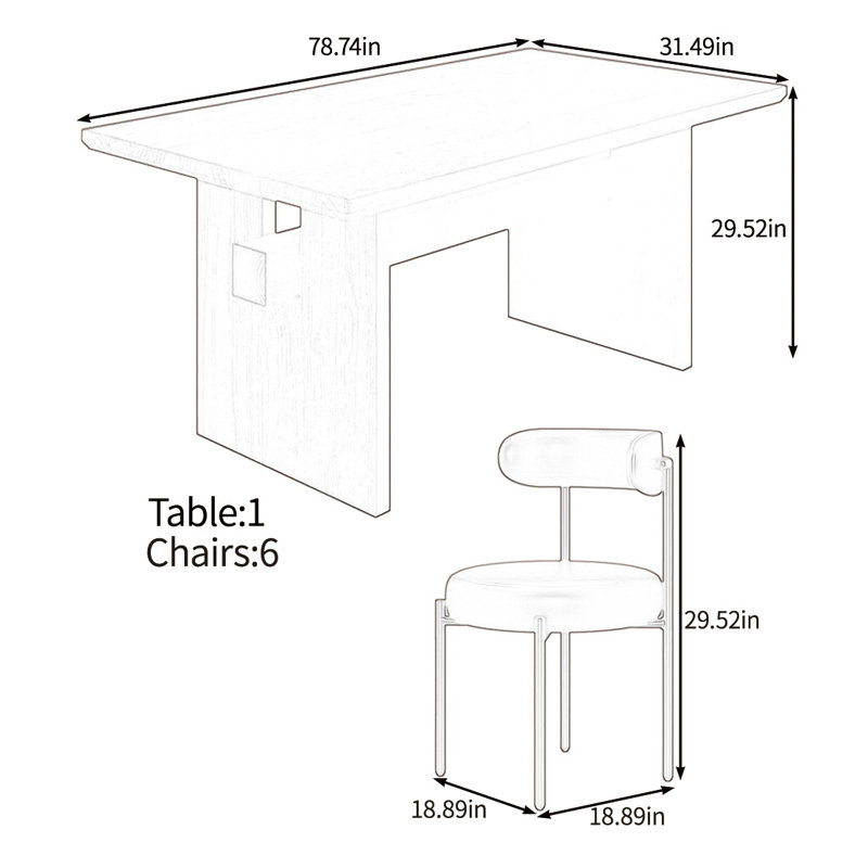 Ensemble de table Classic Classic, H 29,52 po x L 78,74 po x l 31,49 po