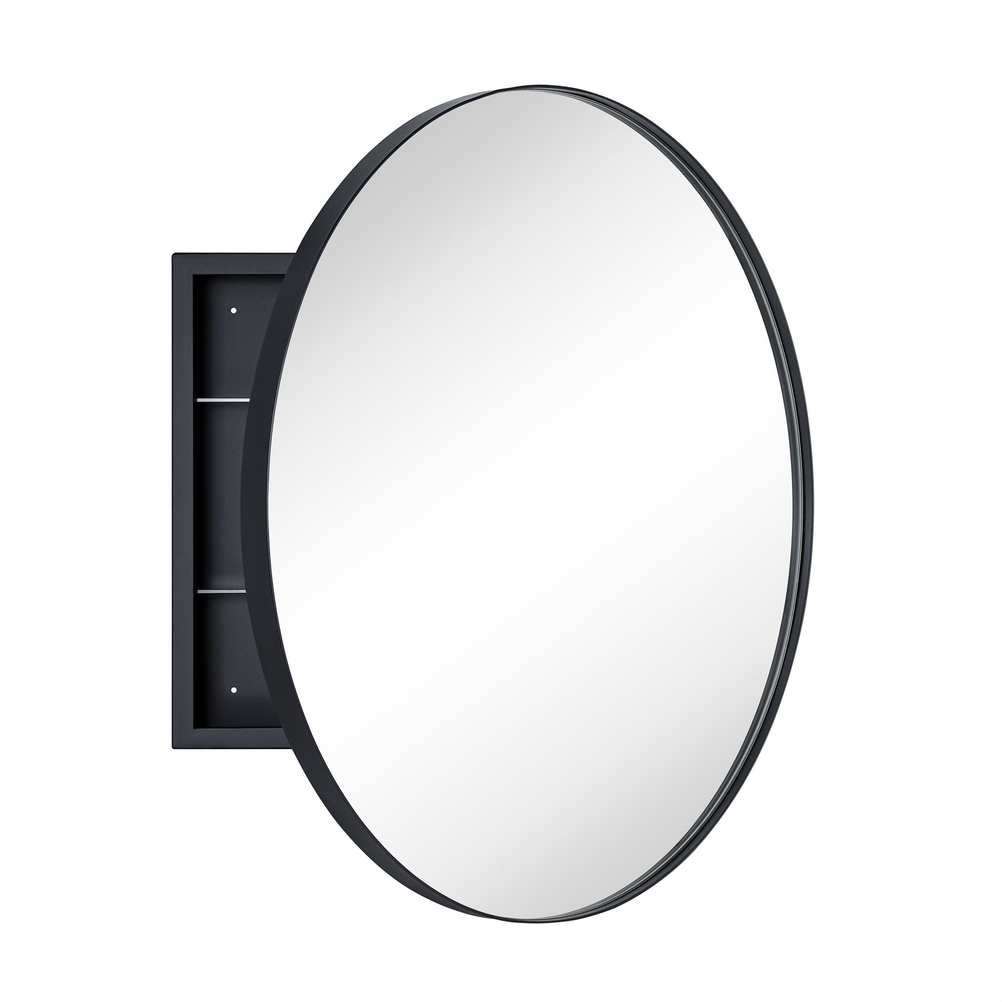 Seenaa Surface Mount Framed Medicine Cabinet with Mirror and 2 Adjustable Shelves, Black, 30" x 30"