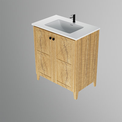 Armoire de plancher pliante en chêne doré 30 pouces avec évier en céramique - Installation brevetée en 1 minute, peu encombrante et facile à assembler, style américain