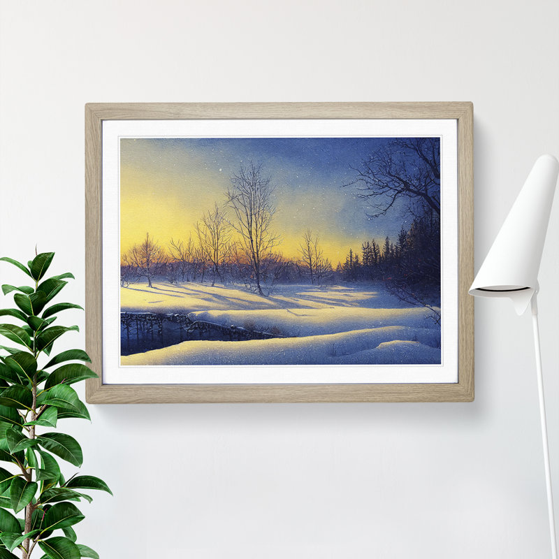 XH1022-10231X Winter Landscape Sunrise Vol.1 - Single Picture Frame Print, 46cm H x 64cm W x 2cm D, Oak