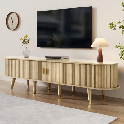 Tv Stand Up To 75" With 2 Sliding Doors And 2 Drawers Brown