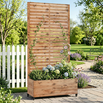 Treillis de jardin en métal pour jardin, pot surélevé avec drainage et roues verrouillables, idéal pour les plantes grimpantes, les légumes et les roses