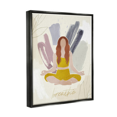" Abstract Person Meditating Yoga Breathe Text Botanicals " by Victoria Barnes
