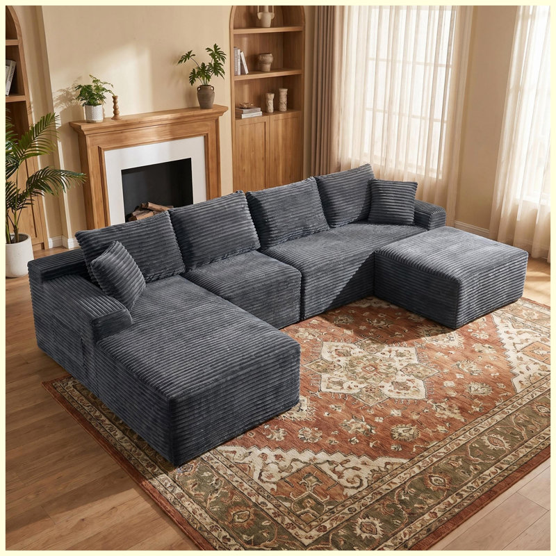 Canapé modulaire rembourré avec coussins Corduroy, Grey
