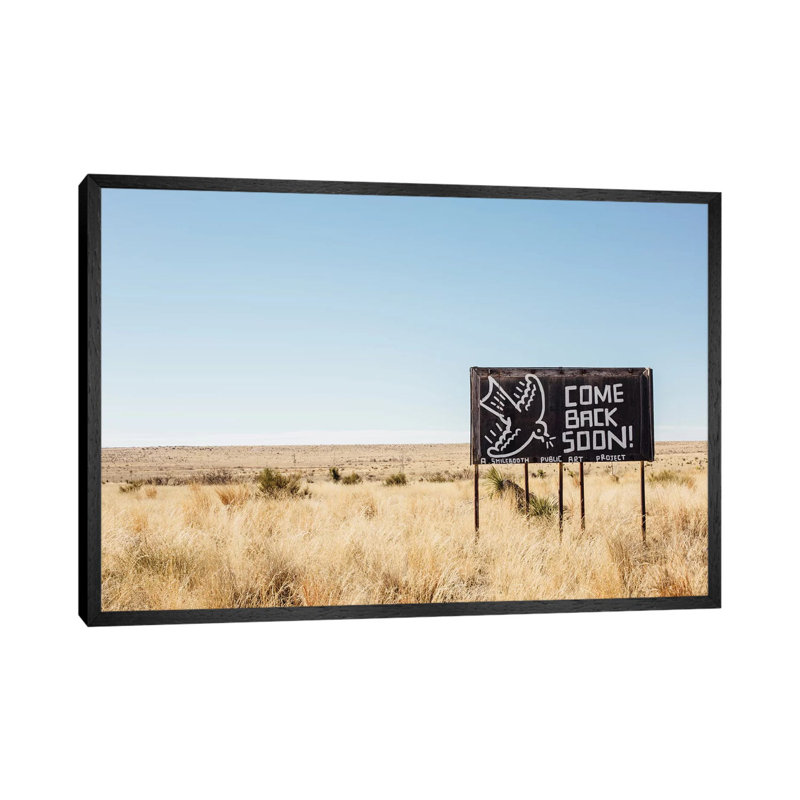 Welcome to Marfa 1 Piece Wall Art on Canvas, 66.04cm H x 101.6cm W x 3.81cm D, Black Framed