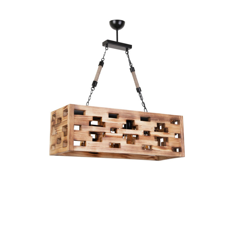 Lustre rectangulaire à 4 lumières Collier, Chêne