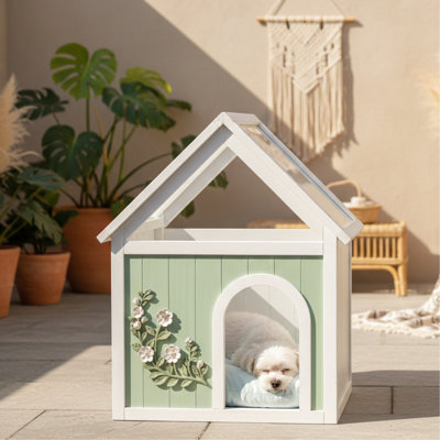 - Cat And Small Dog House, Clear Acrylic Roof, Matte Finish, No Tool Assembly, 18.73 Lb, American Design Sage Indoor Coating, 25.64 In Depth,