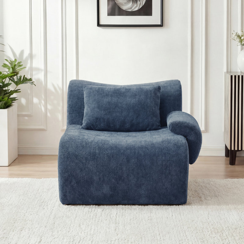 Welliver Upholstered Right Arm Facing Chair, Blue, Right