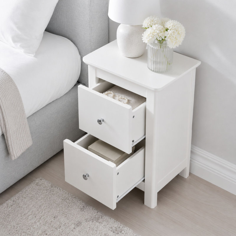 Nairn 2-Drawer White Bedside Cabinet, Stylish Table with Storage, Individual