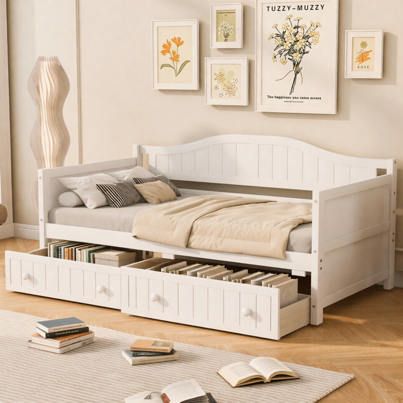 Lit de jour pratique en bois avec deux tiroirs pratiques, idéal pour la chambre à coucher et le salon, pas besoin de sommier tapissier