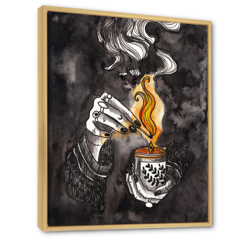 Steampunk Girl Burning A Candle - œuvre d'art sur toile rétro, H 44 po x l 34 po x P 1 po, Toile brune avec cadre flottant