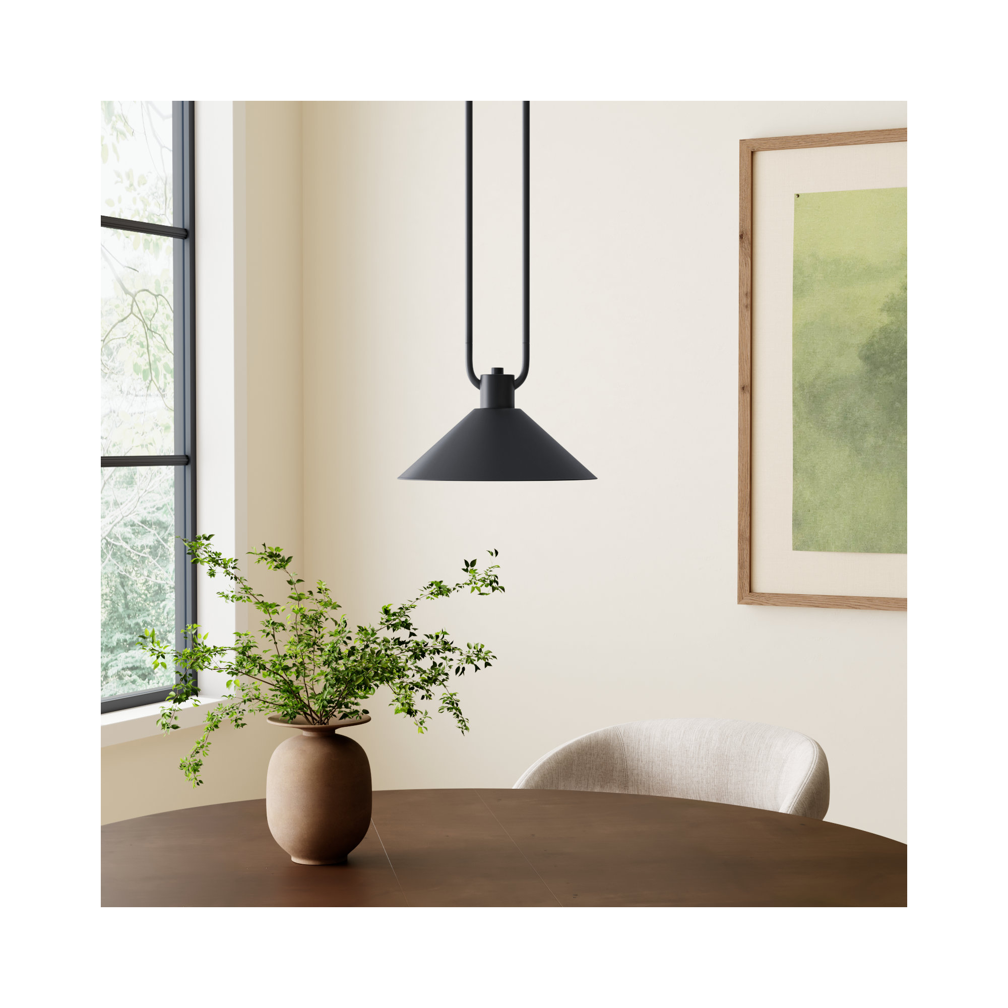 Fayra 1 - Light Industrial Pendant, 10.25" H x 12" W x 12" D, Black