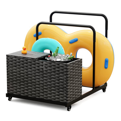 Pool Storage Bin With Pe Rattan,pool Storage For Cushions, Floaties, Noodles, Life Vests, Beach Balls, Patio Furniture