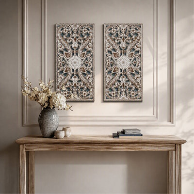 Wall Decor Set,Distressed Carved Wood 2-Piece - Wall Hanging Art
