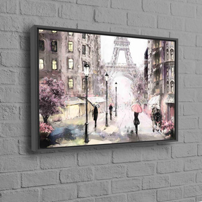 Rainy Day In Paris Wall Art Displaying A City Landscape With People Holding Umbrellas And The Eiffel Tower As A Fine Art Print
