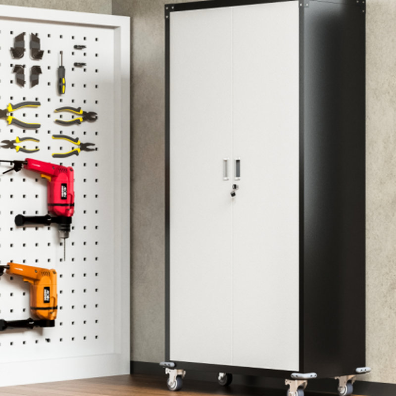 Lockable Metal Cabinet With 4 Adjustable Shelves - Ideal For Home Garage And Office Storage Locking Doors Organize Space