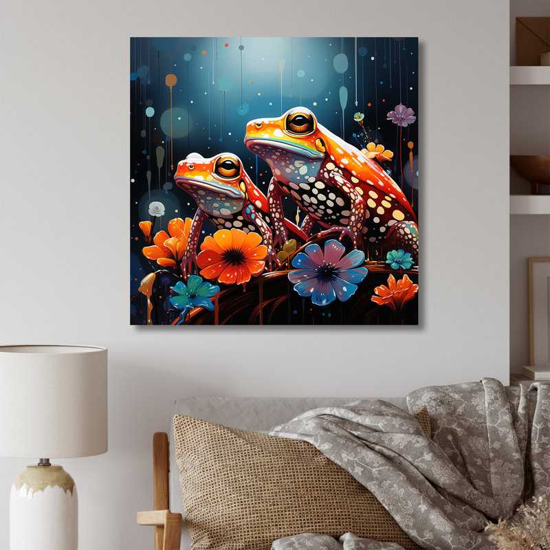 «Couple Toads At The Night», reproduction sur toile, H 30 po x l 30 po x P 1 po, Cadre simple noir
