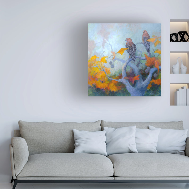 Art mural sur toile tendue - Floy Zittin «Red-épaulesed Hawk pair», décoration murale pour le salon, la chambre à coucher ou le bureau - 24 x 24