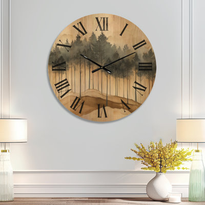 Misty Pine Dunes - Beige Scandinavian Round Wood Wall Clock