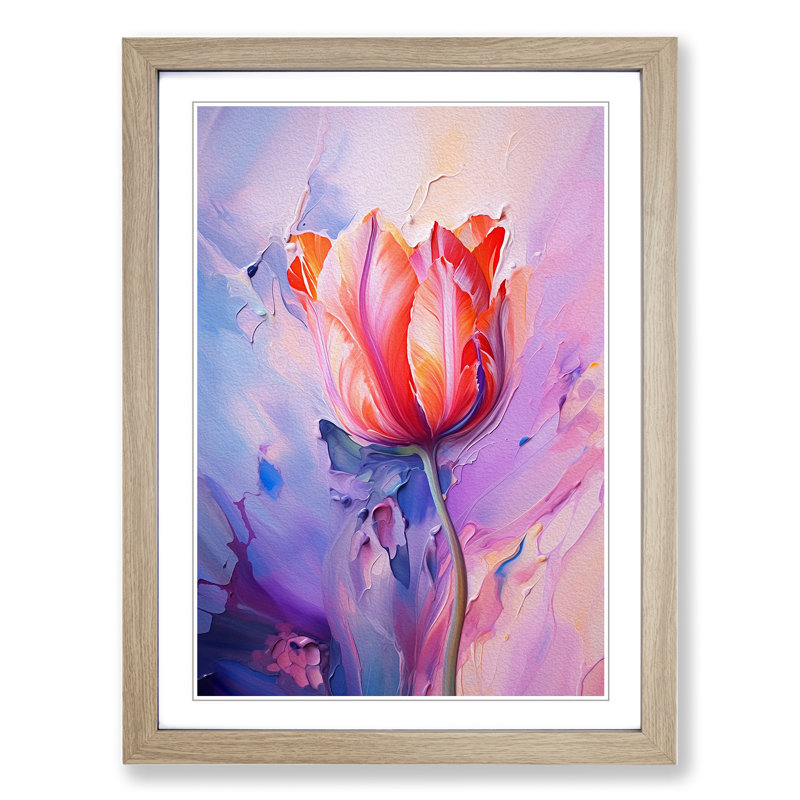 Tulip Flower Abstract - Single Picture Frame Print on Wood, Oak Framed, 34cm H x 25cm W