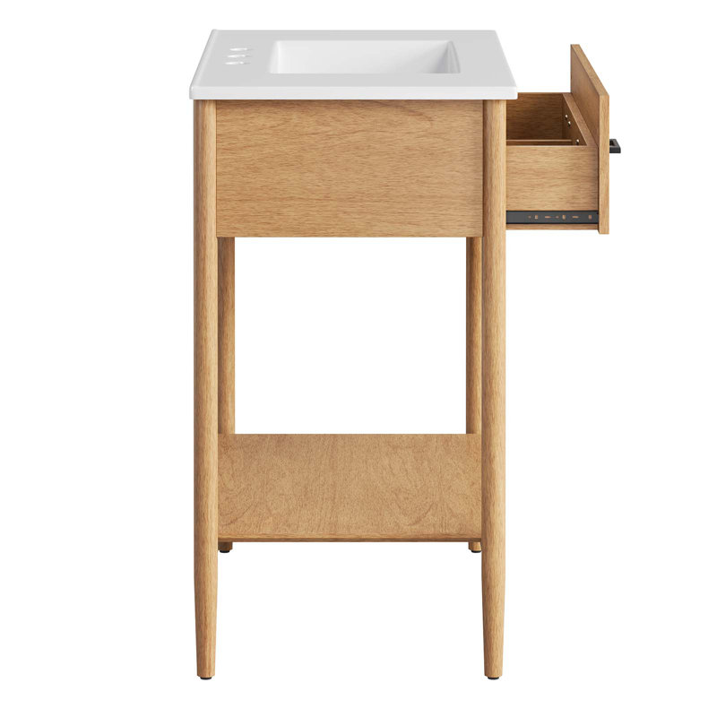 Meuble-lavabo simple 30 po avec plateau en céramique Modway Zaire, Blanc, Naturel