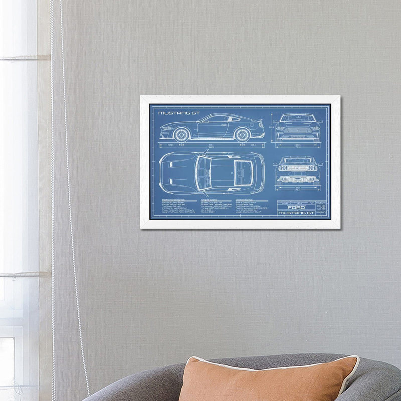 Mustang GT (2018-2020) Blueprint by Action Blueprints - Floater Frame Print on Canvas, 66.04 cm H x 45.72 cm W, White Framed