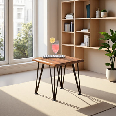 INDUSTRIAL WOOD AND METAL ACCENT TABLE