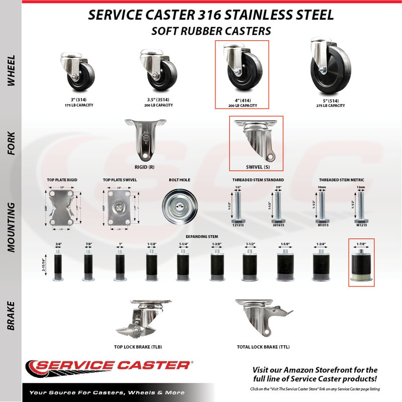 Ensemble de roulettes extensibles en caoutchouc 316S