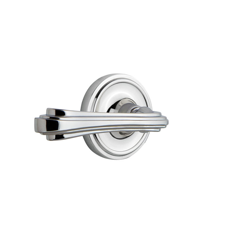 Classic Rosette Passage (Hall & Closet) with Fleur Lever, Bright Chrome, 2.375", Right
