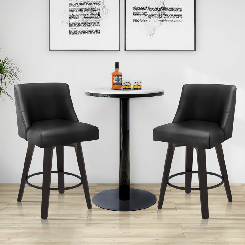 Hokku Designs & Makiba 360° Swivel Counter Height Bar Stool - CertiPUR-US Foam, Solid Wood Frame, Linen Upholstery, 2