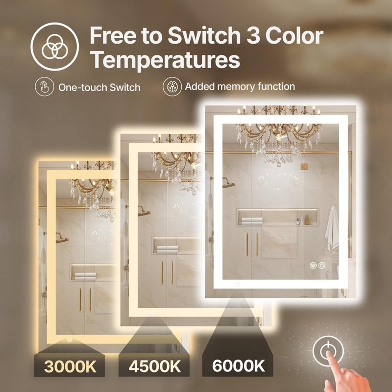 72 x 32 LED Vanity Mirror for Bathroom, Frontlit & Backlit LED Mirror for Bathroom with 3 Colour Lights, Wall Vanity Mirror with Anti-Fog, Shatterproof & Memory Function, Perfect for Modern Bathrooms