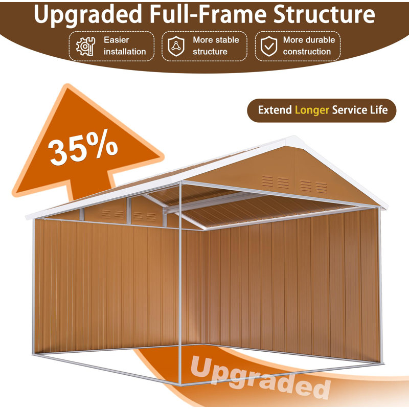 Remise de rangement en métal robuste de 8 pi x 10 pi avec fenêtres, porte verrouillable et ventilation