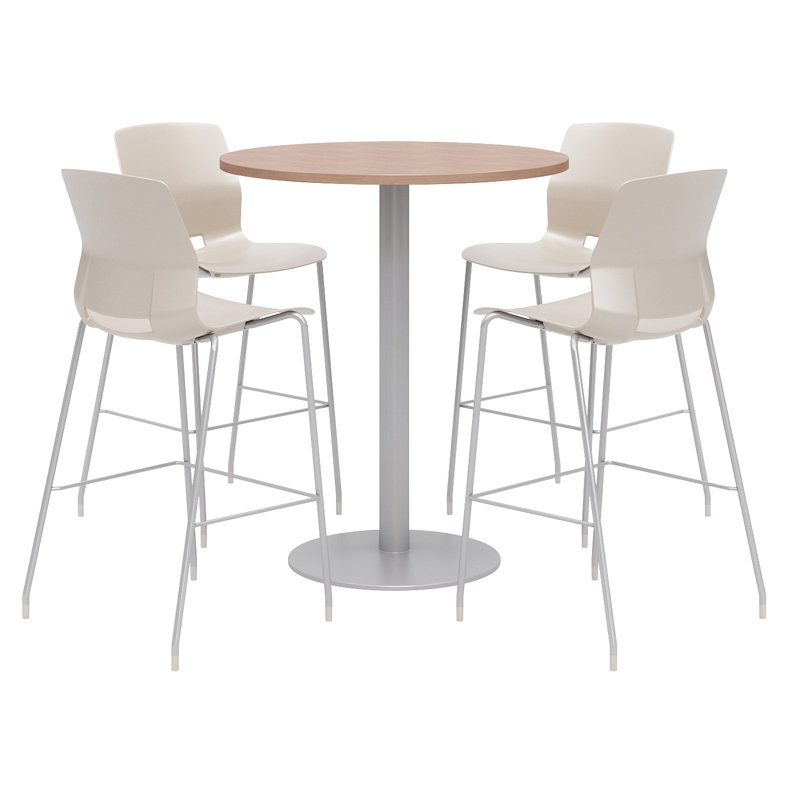 42" L Round Breakroom Table and Chair Set, River Cherry, 41" H x 42" L x 42" D, Light Grey