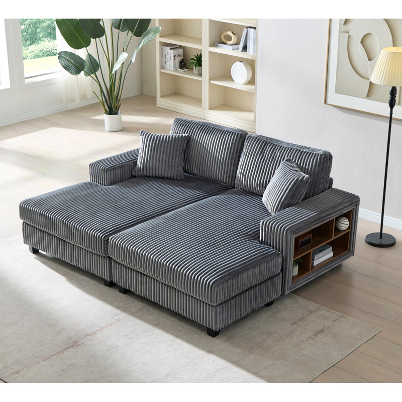 Canapé convertible polyvalent avec revêtement moelleux en velours côtelé pour le salon, Gris foncé