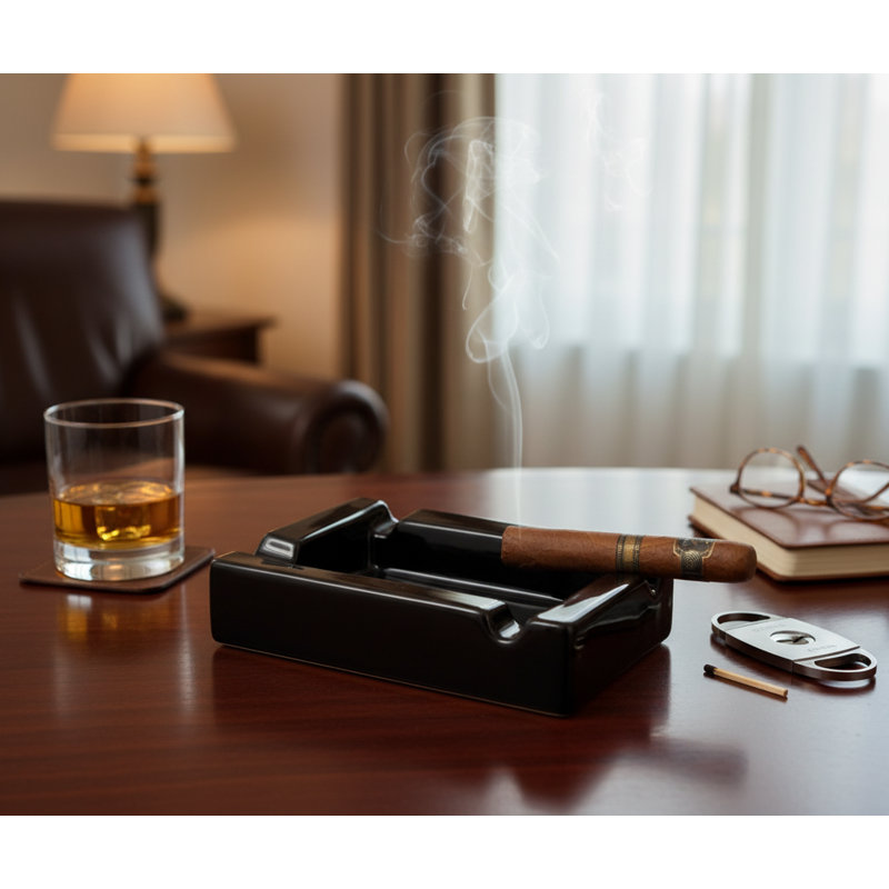 Visol Wesley Black Rectangular Ceramic Cigar Ashtray