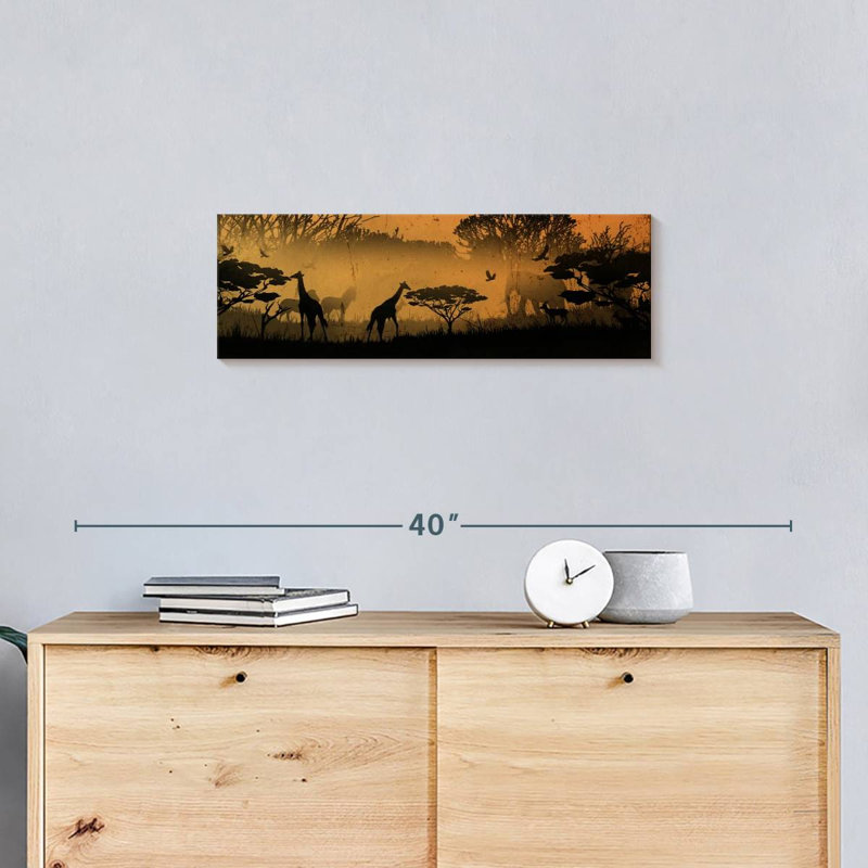 Silhouette d'animaux d'Afrique sur toile, H 8 po x l 24 po x P 1 po