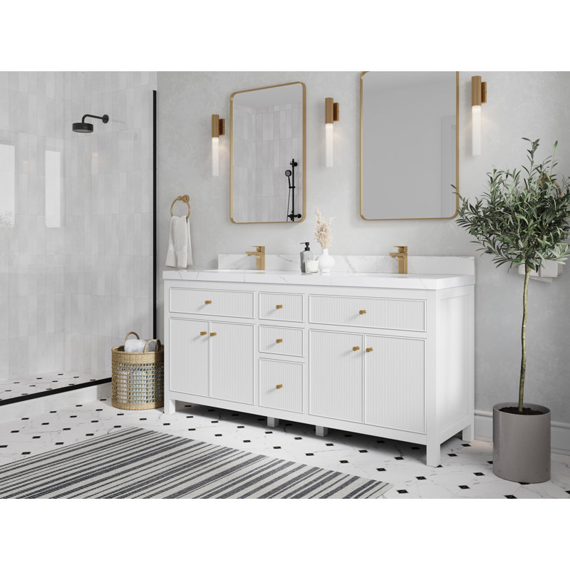 72'' Double Bathroom Vanity with Quartz Top, Calacatta Quartz