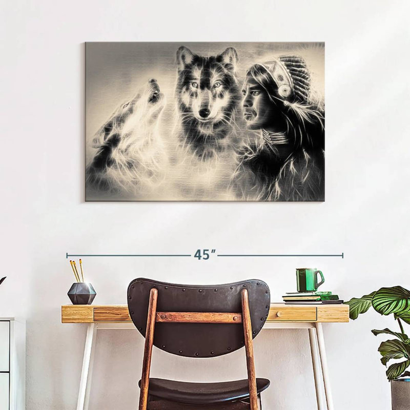 Leisha Native American Wolf Warrior, 26" H x 39" W