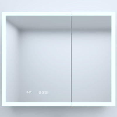 36 In. W X 30 H Rectangular Silver Aluminum Recessed/Surface Mount Medicine Cabinet With High - Definition Mirror, Integrated Led, Robust Back Panel, Adjustable Shelves Clock, Beveled Design, Density