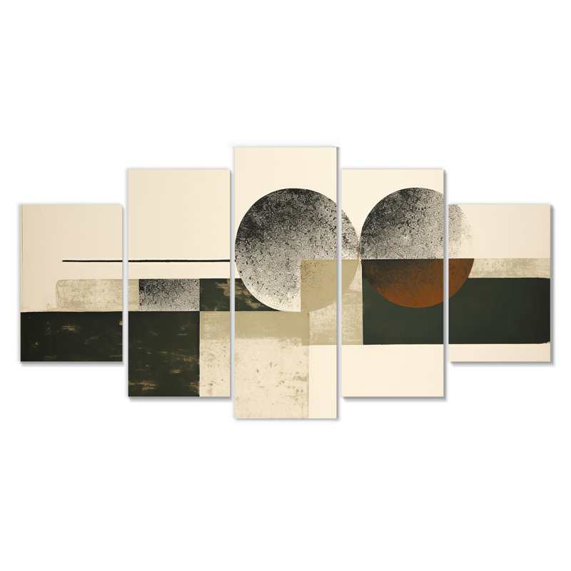 Retro Green Moon Phases - Ensemble de 5 décorations murales abstraites, H 32 po x l 60 po