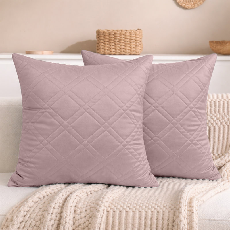 Aspire Homeware Diamond-Pattern Square Velvet Cushion Cover, Pink, Pack of 2