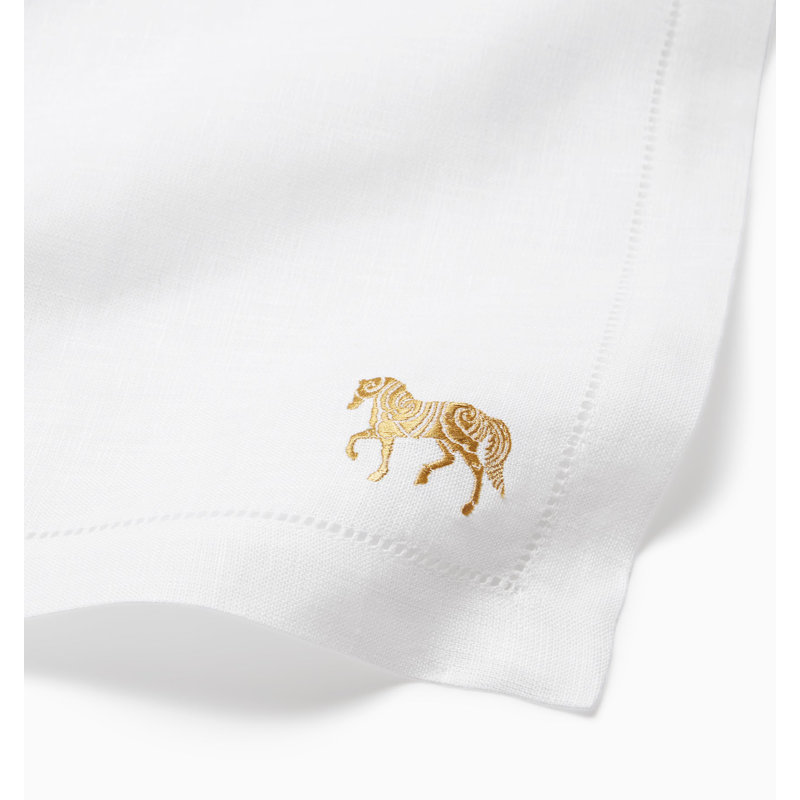 Lunar New Year Linen Square Napkins, White/Gold