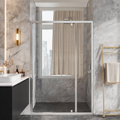 Porte de douche pivotante en verre trempé nickel brossé de 47 à 49 pouces avec revêtement Nano Easy Clean et installation réversible