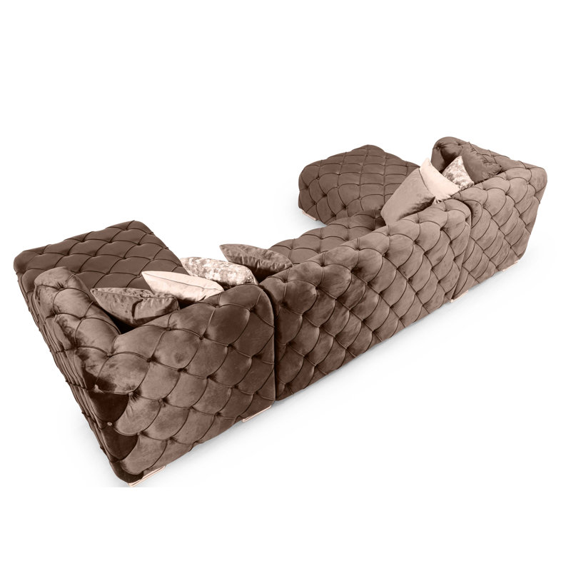 Verble Velvet U-Shaped Sectional Symmetrical, Brown Velvet, Beige