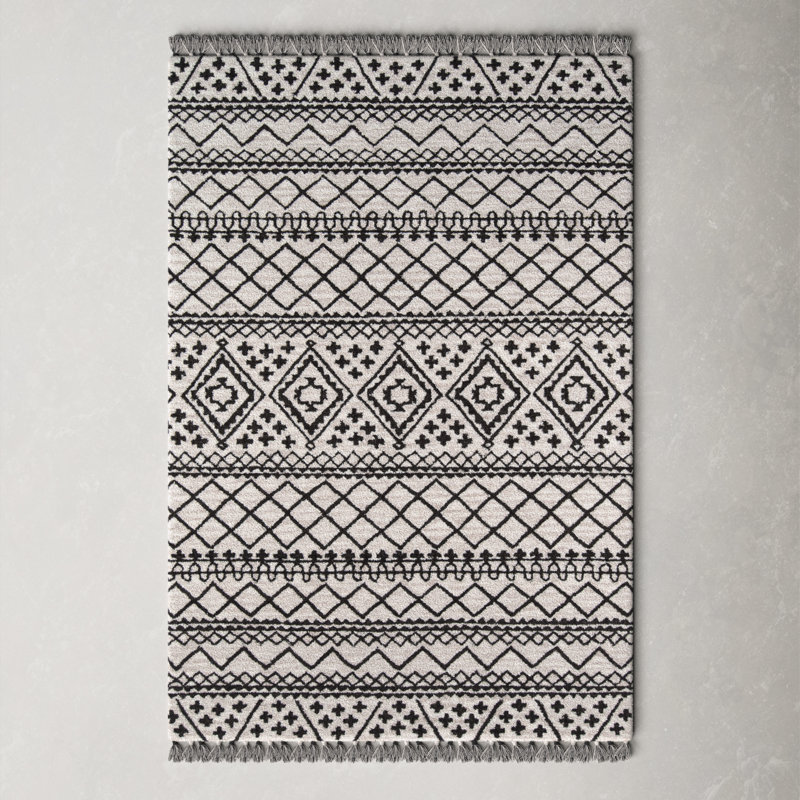 Bronte Handmade Tufted Wool Black/Gray Area Rug, Rectangle 5' x 8'