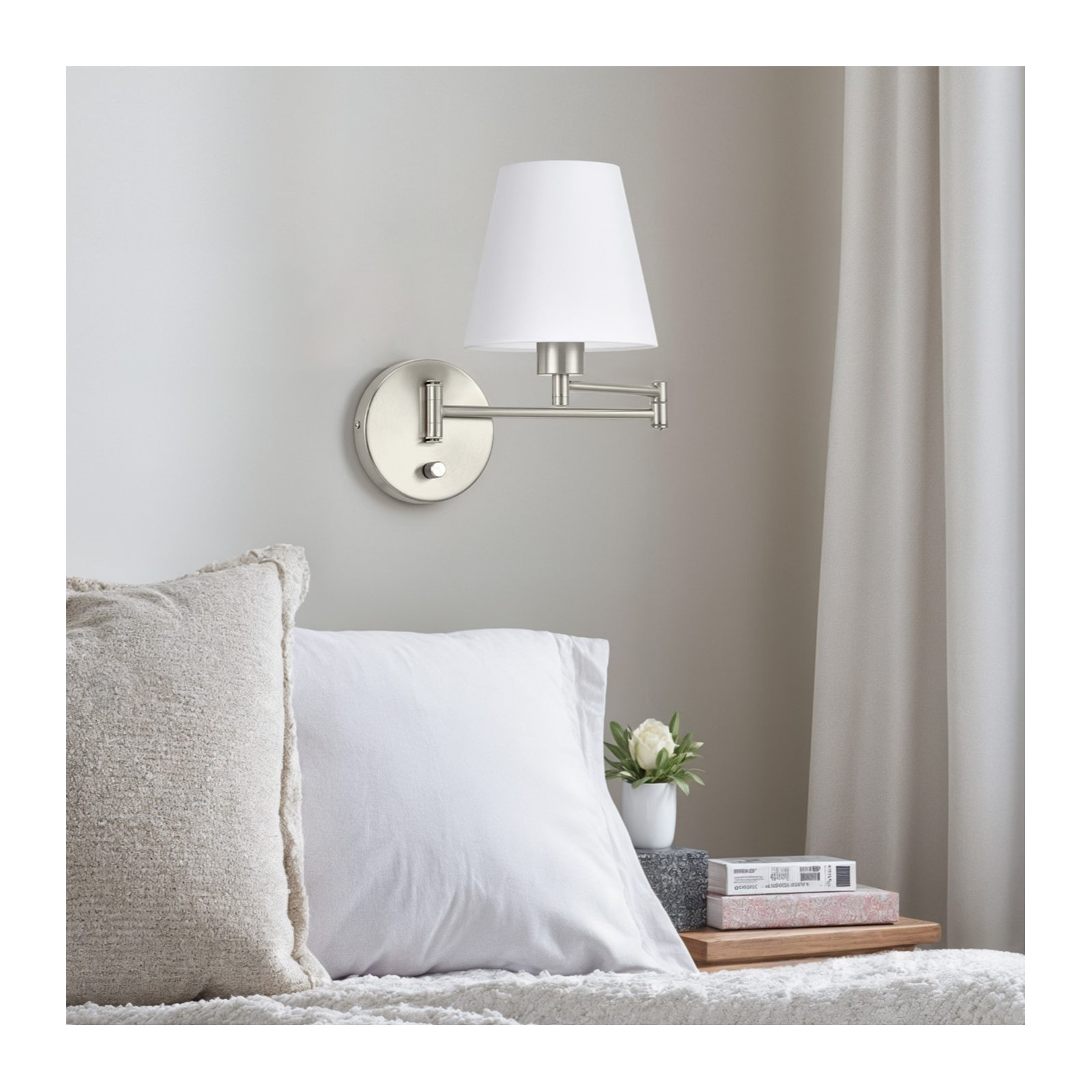 Swing Arm Sconce, Brushed Nickel, 13.78" H x 7.09" W x 21.26" D