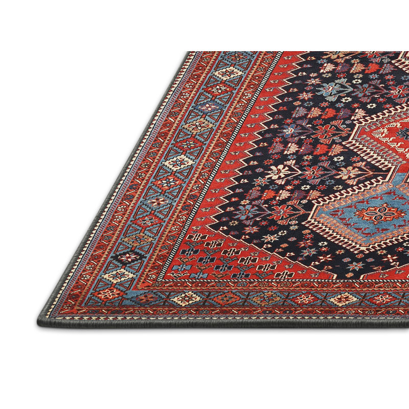 Tapis rouge / bleu marine Southwestern, Rectangle 5 pi x 7 pi